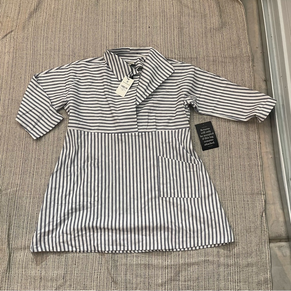 TUCKERNUCK Women's French Blue Stripe Sloane Dress Size XL In Navy Stripe - Picture 2 of 7